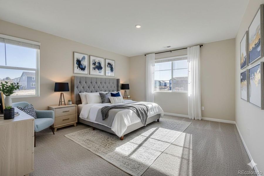 virtually staged primary bedroom