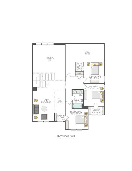 2D floor plan layout of this home in Park Collection at Heritage, Dripping Springs, TX (Image 4).