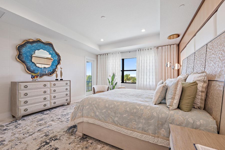 Large primary suite with designer finishes, and an electric tinting privacy door to the covered verandah.