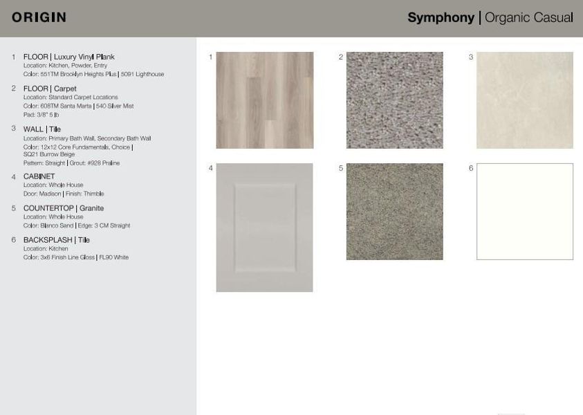 Interior design selections.