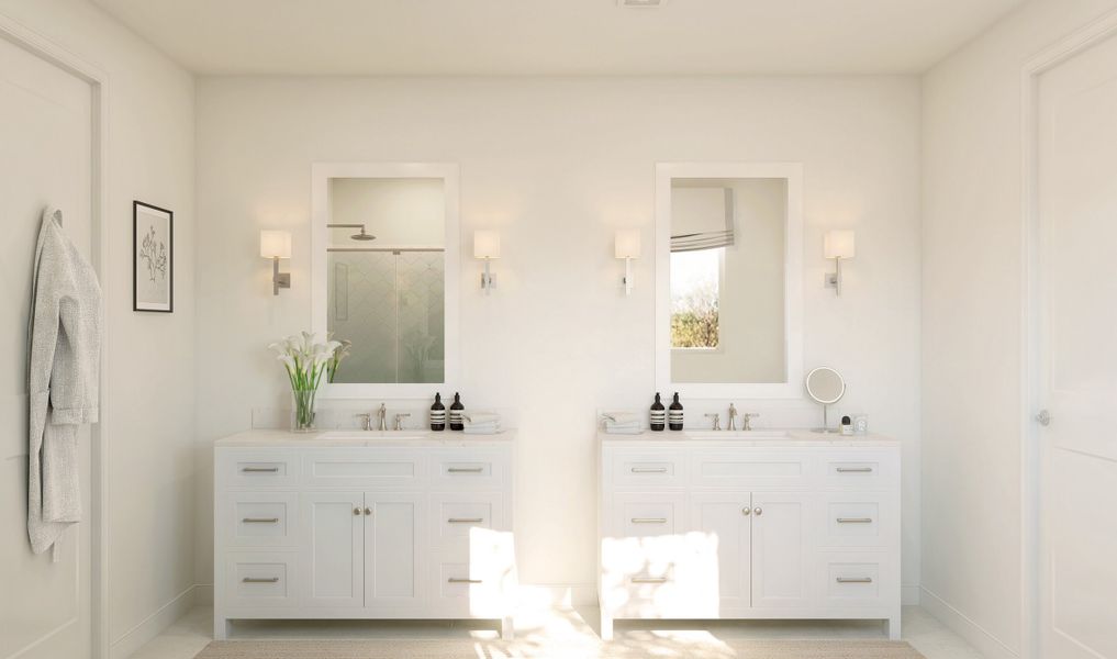 Primary bath with dual vanities