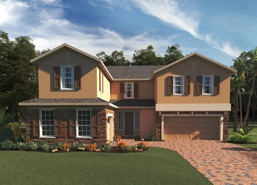 Front exterior of a new home in Trinity Lakes, Groveland, FL, highlighting curb appeal (Image 1). Front exterior of a new home in Trinity Lakes, Groveland, FL, highlighting curb appeal (Image 1).
