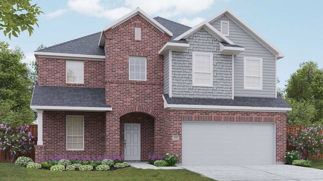 Representative exterior photo of a completed home built from the Majestic by DRB Homes in Calumet, Jarrell, TX (Image 8).