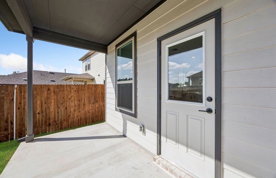 Exterior details and patio area of a home in Saddleback at Santa Rita Ranch, Liberty Hill (Image 3). Exterior details and patio area of a home in Saddleback at Santa Rita Ranch, Liberty Hill (Image 3).