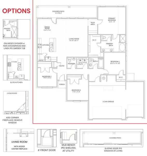 2D floor plan layout for the Rayburn by Home Creations in Encino Estates, Dayton, TX (Image 3).