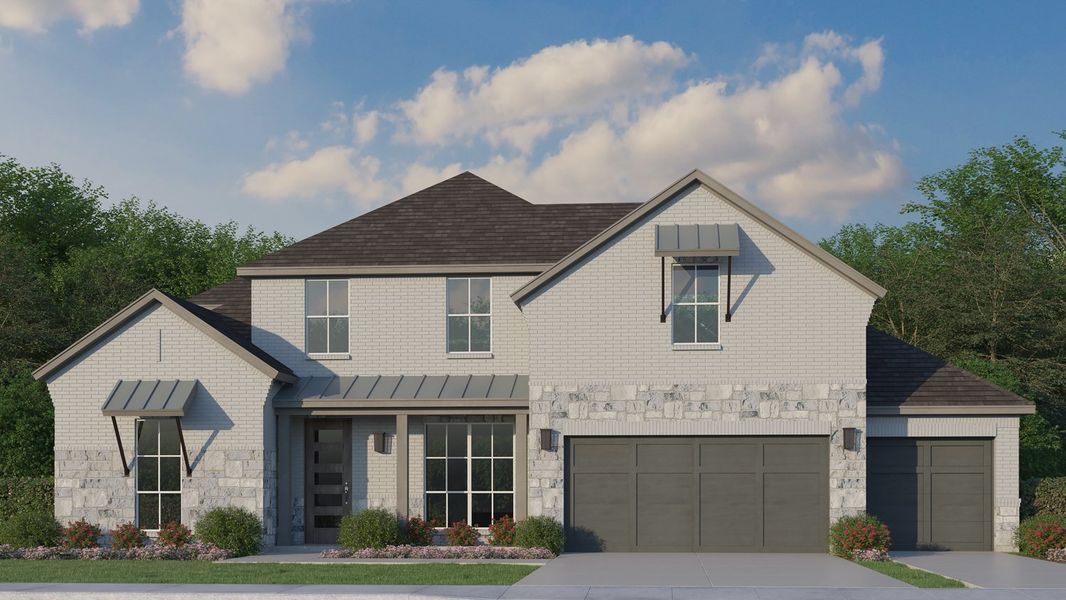 Plan 1691 Elevation C with Stone & 3 Car Garage