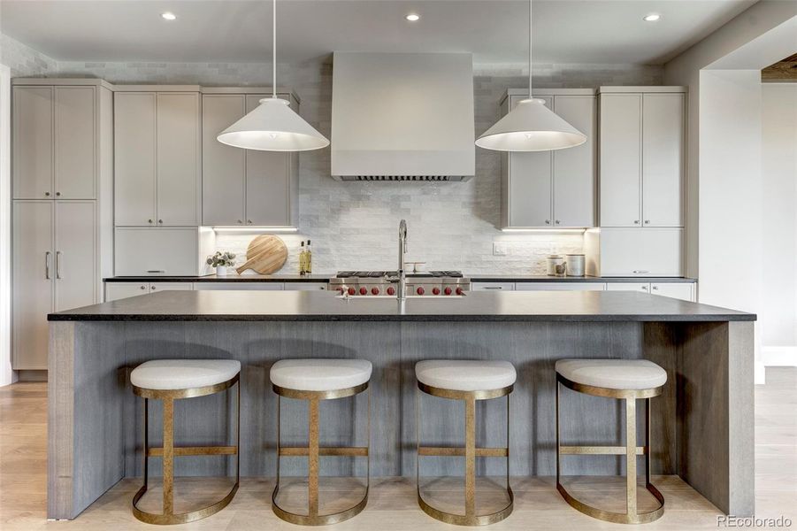 Chef's kitchen with large island and incredible storage