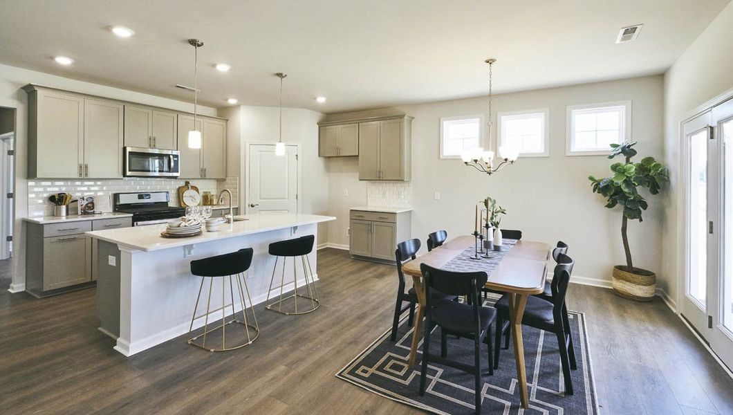 Furnished interior view inside a new home in The Villas at Kinsley, Jamestown (Image 9). Furnished interior view inside a new home in The Villas at Kinsley, Jamestown (Image 9).