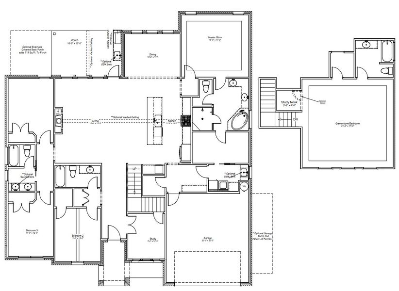 2D floor plan layout for the The Ellen II by Reece Homes in Traditions, Bryan, TX (Image 3).