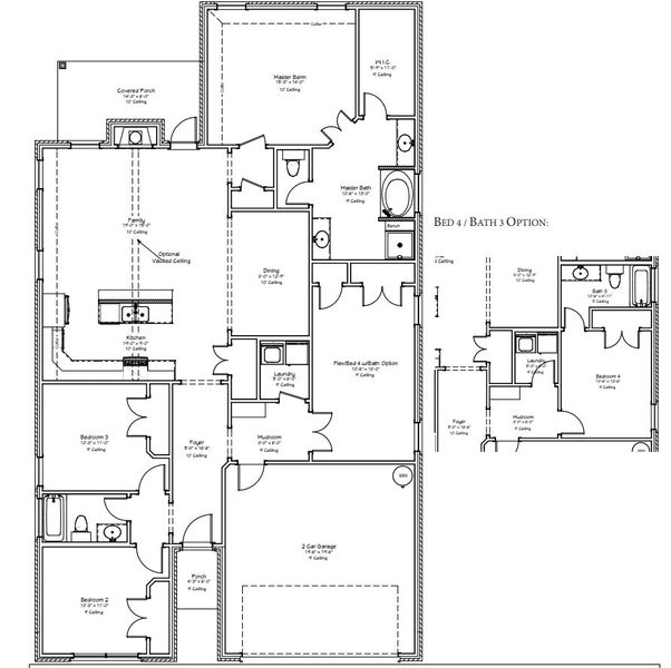 2D floor plan layout for the The Dahlia by Avonley Homes in Mission Ranch, College Station, TX (Image 3). 2D floor plan layout for the The Dahlia by Avonley Homes in Mission Ranch, College Station, TX (Image 3).