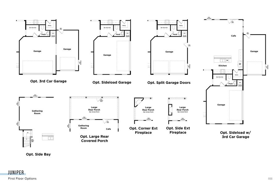 2D floor plan layout for the Juniper by DRB Homes in Essex Village, Franklinton, NC (Image 5).