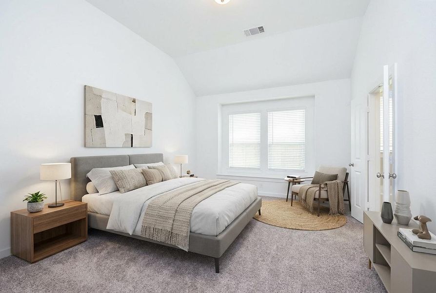 High ceiling, earth toned carpeting, double windows and wall and floor space, galore, fill your primary suite. Virtually Staged. High ceiling, earth toned carpeting, double windows and wall and floor space, galore, fill your primary suite. Virtually Staged.