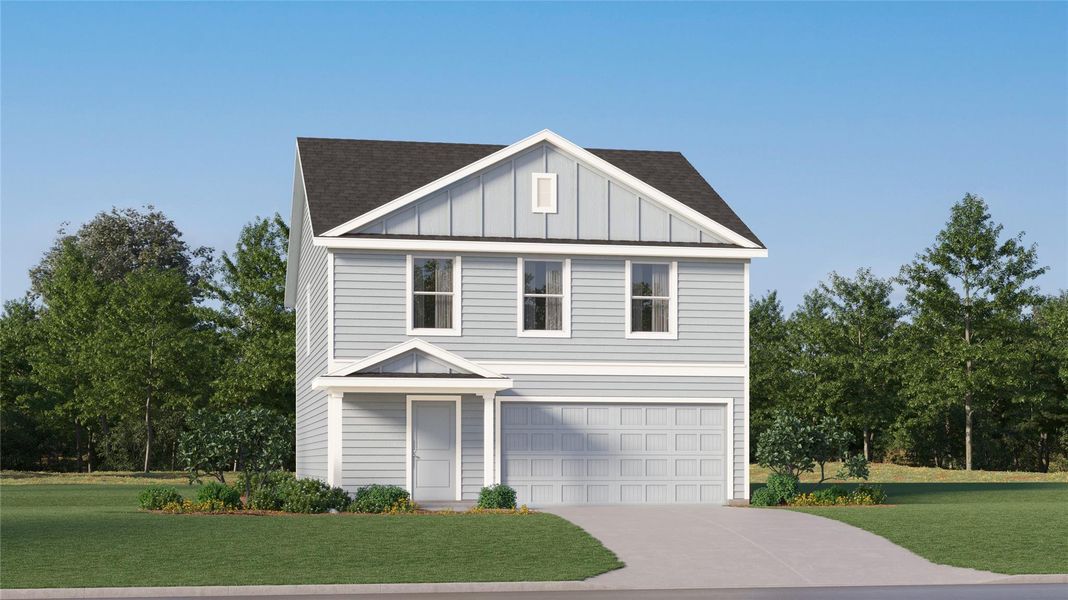 Front exterior of a new home in Esperanza, Richmond, TX, highlighting curb appeal (Image 1). Front exterior of a new home in Esperanza, Richmond, TX, highlighting curb appeal (Image 1).