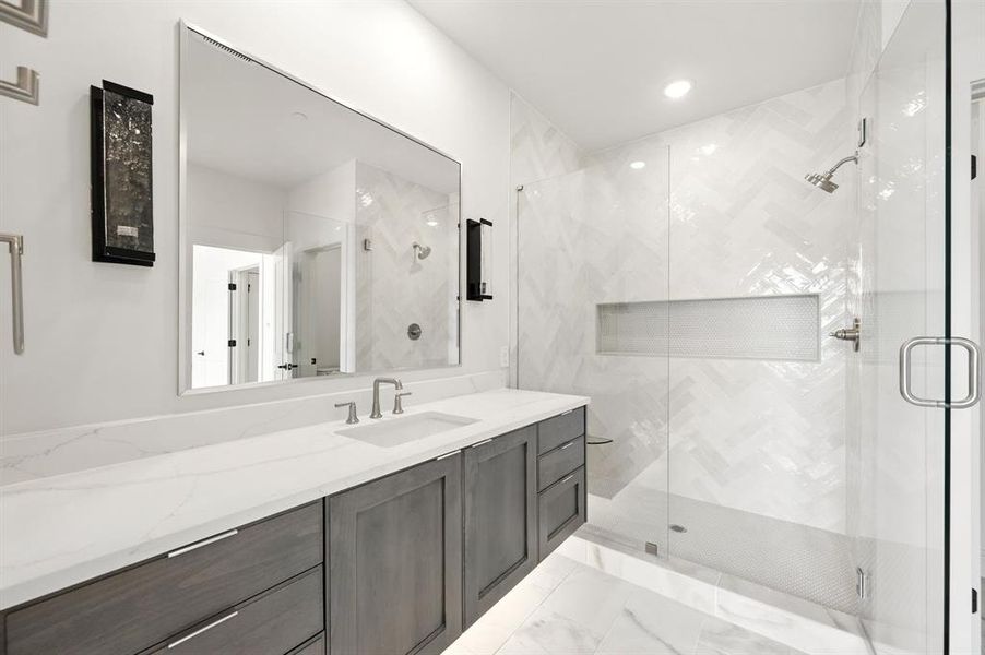 You will never want to leave the magnificent oversized, walk in shower in your new owner's bath! You will never want to leave the magnificent oversized, walk in shower in your new owner's bath!