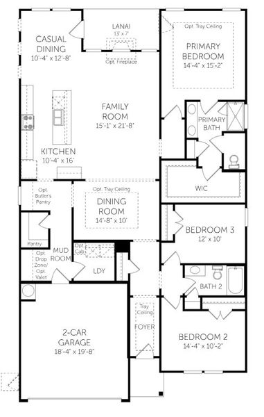 2D floor plan layout for the Oceana - Single Family Homes by Dream Finders Homes in Creekview Landing, Shallotte, NC (Image 3).