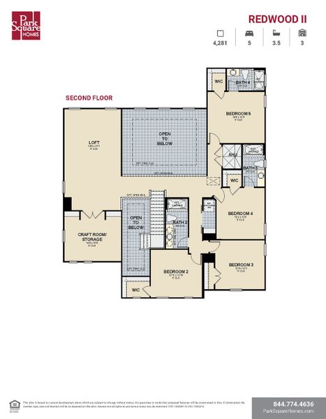 2D floor plan layout for the Redwood II by Park Square Residential in Tamarack at Two Rivers, Zephyrhills, FL (Image 5).