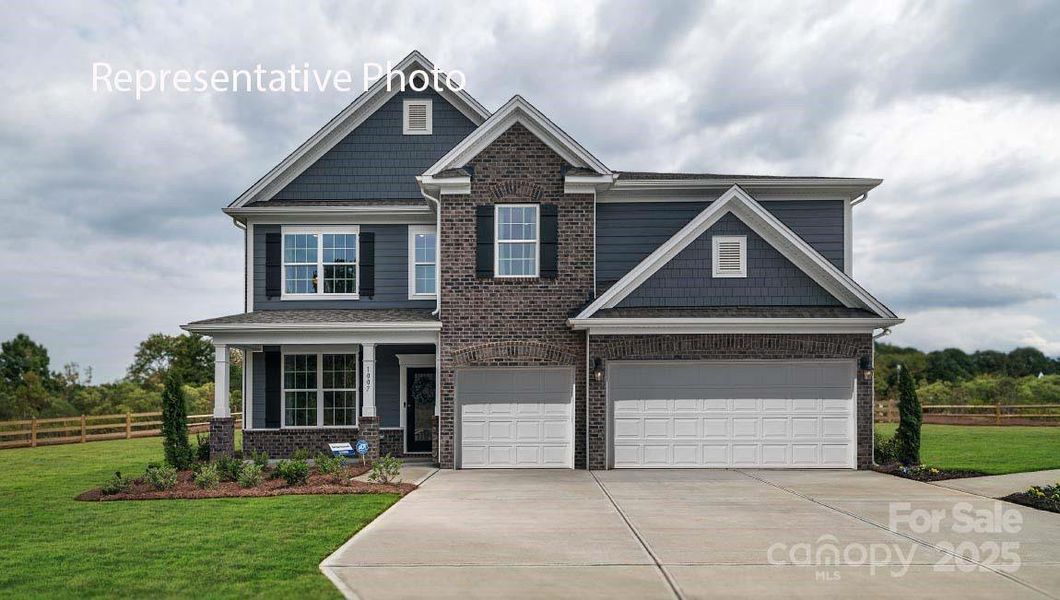 Front exterior of a new home in Sylvan Creek, Denver, NC, highlighting curb appeal (Image 1).