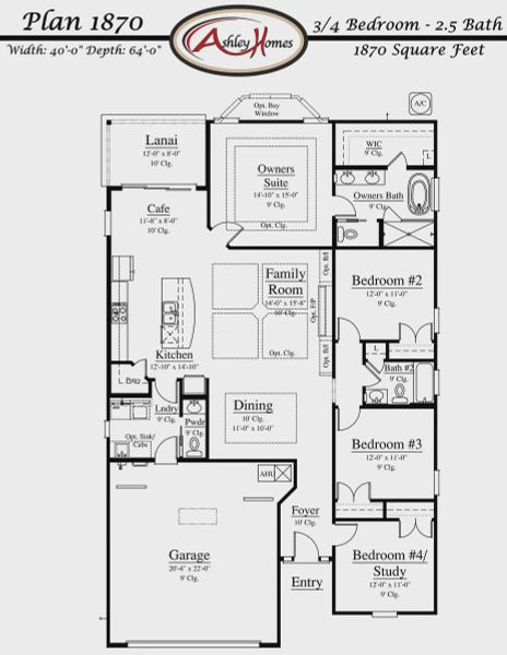 2D floor plan layout for the 1870 by Ashley Homes, LLC in Silver Landing At Silverleaf, St. Augustine Shores, FL (Image 3). 2D floor plan layout for the 1870 by Ashley Homes, LLC in Silver Landing At Silverleaf, St. Augustine Shores, FL (Image 3).
