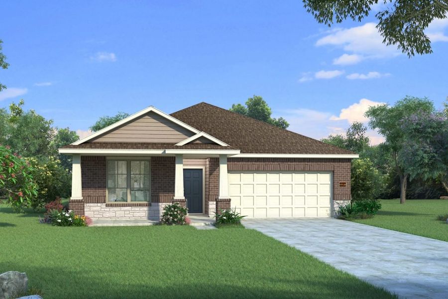 Representative exterior photo of a completed home built from the Basswood II Mustang Meadows 50s by Brohn Homes in Mustang Meadows, Waller, TX (Image 14).