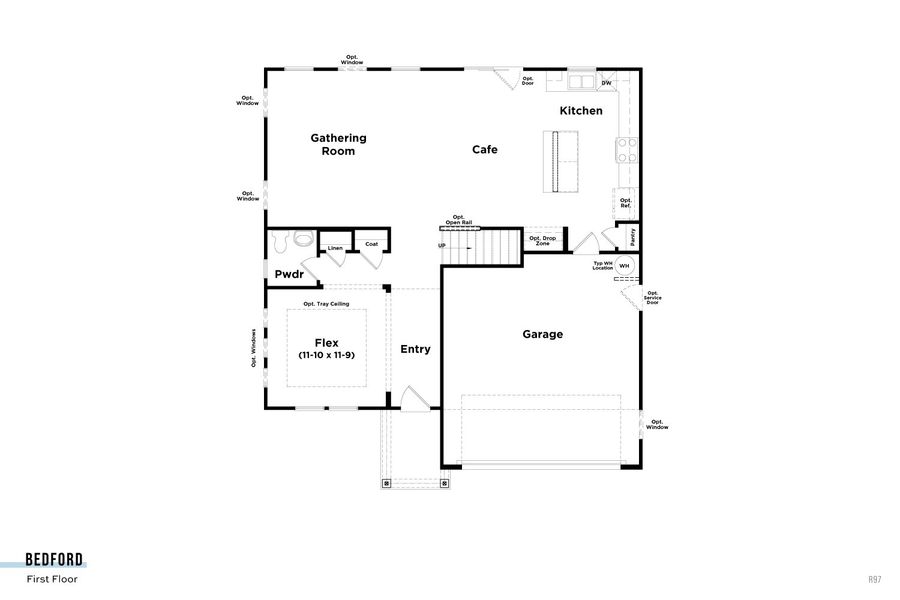 2D floor plan layout for the Bedford by DRB Homes in Riley Farms, Rockvale, TN (Image 3).