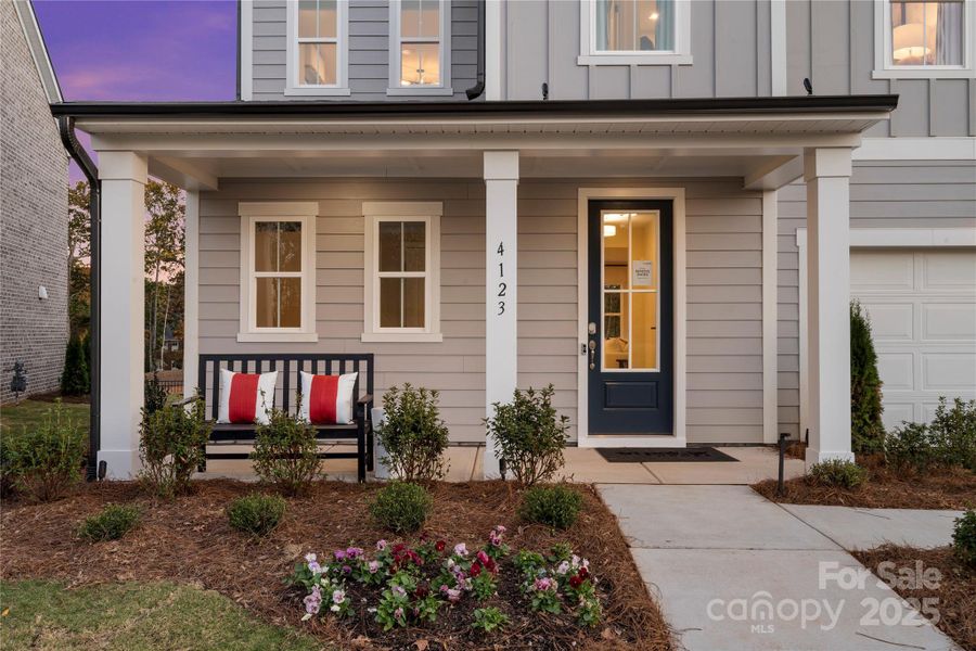 Serene covered front porch.