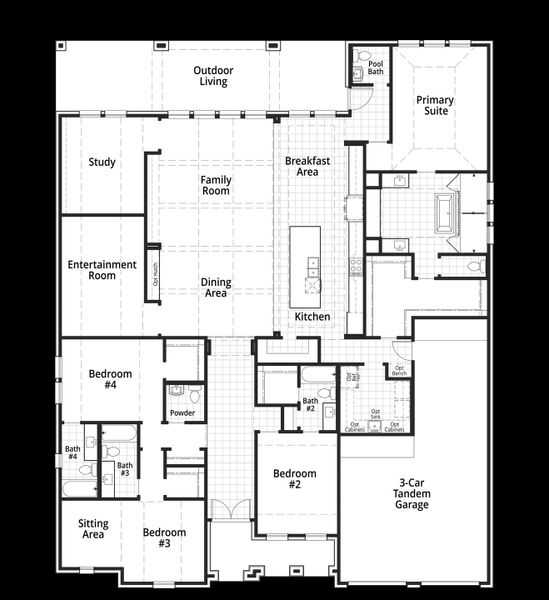 2D floor plan layout for the Verona by Huntington Homes in Kresston 70s, Montgomery, TX (Image 3).