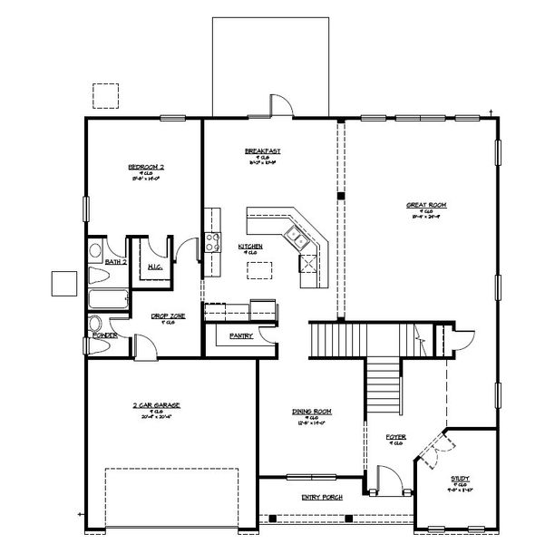 2D floor plan layout for the The Gwinnett by Smith Family Homes in Settlers Hammock, Kingsland, GA (Image 3).