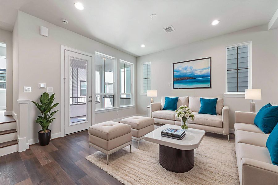 Furnished interior view inside a new home in The Corner At Buffalo Pointe, Houston (Image 13). Furnished interior view inside a new home in The Corner At Buffalo Pointe, Houston (Image 13).