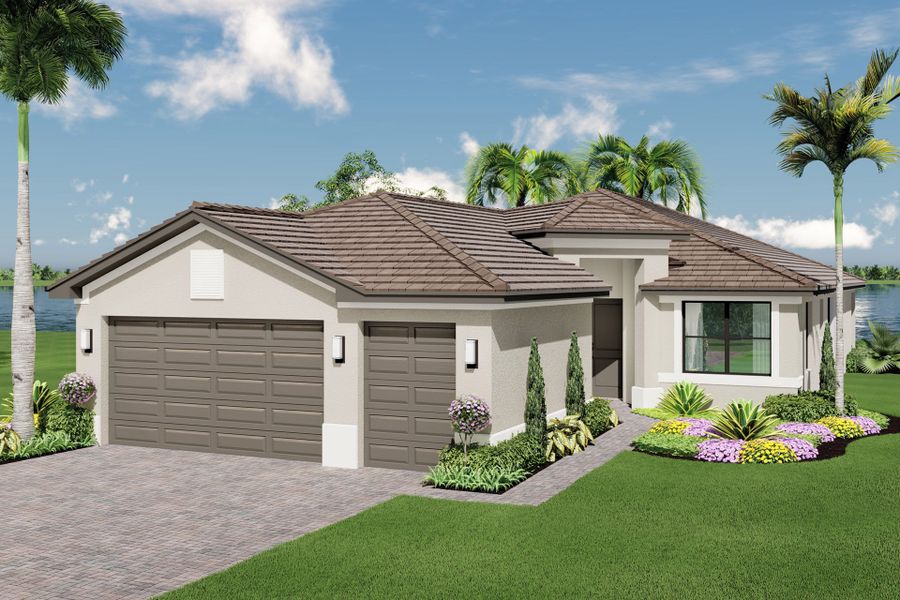 Exterior rendering of this home design in Valencia Parc at Riverland, Port St. Lucie, FL (Image 2).