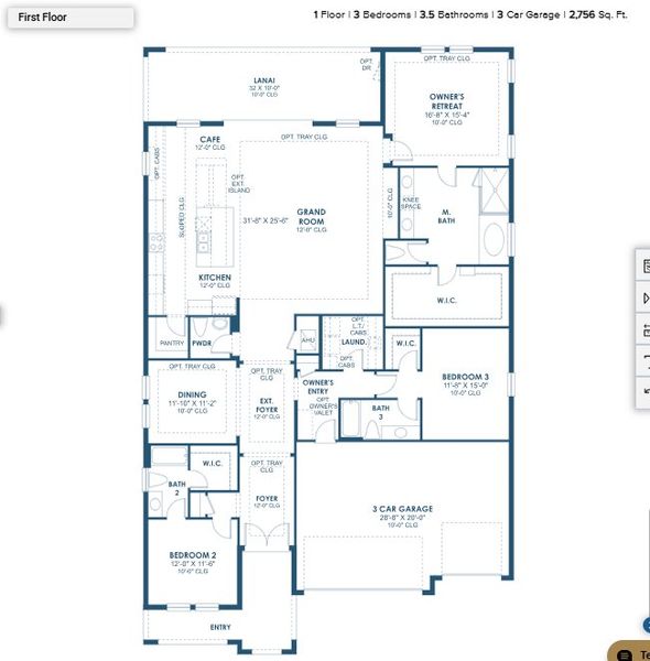 2D floor plan layout for the Bayport I by Homes by WestBay in Two Rivers, Zephyrhills, FL (Image 3).