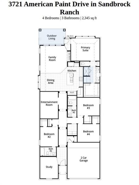 2D floor plan layout of this home in Sandbrock Ranch, Aubrey, TX (Image 4).