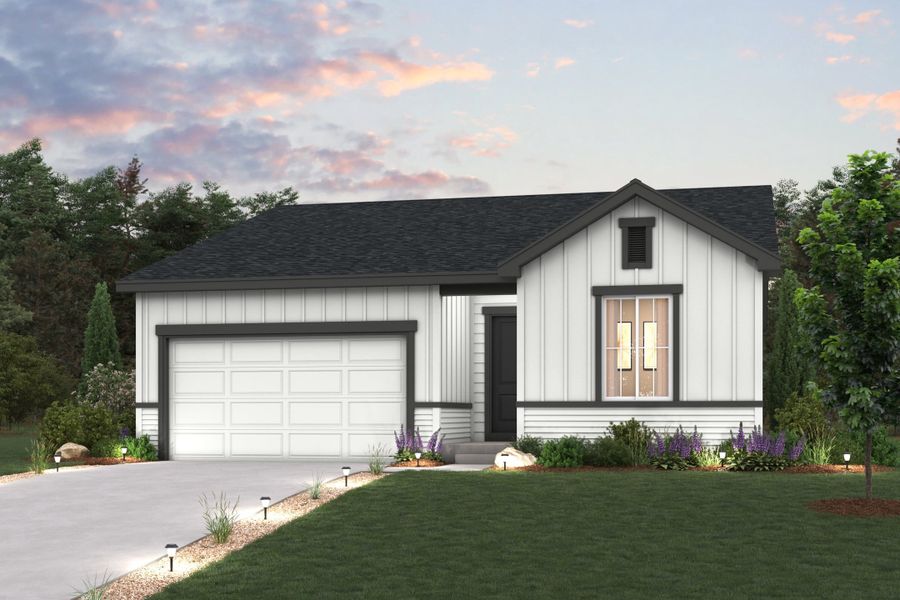 Front exterior of a new home in Spring Valley Ranch, Elizabeth, CO, highlighting curb appeal (Image 1). Front exterior of a new home in Spring Valley Ranch, Elizabeth, CO, highlighting curb appeal (Image 1).