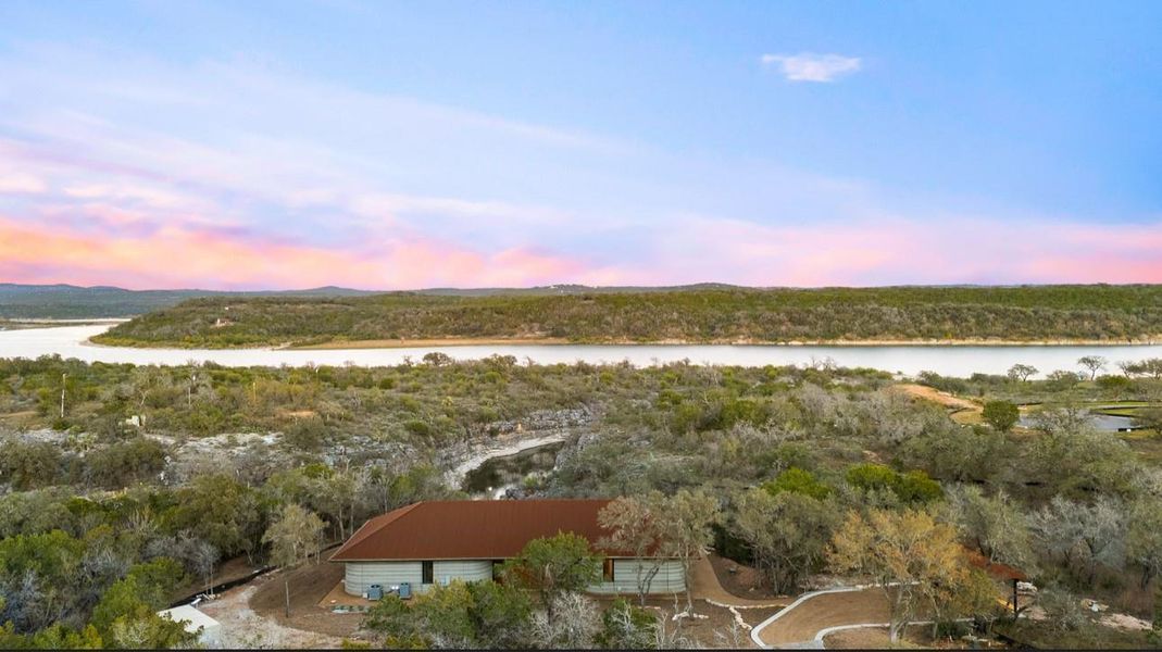 Aerial view at dusk of a water view