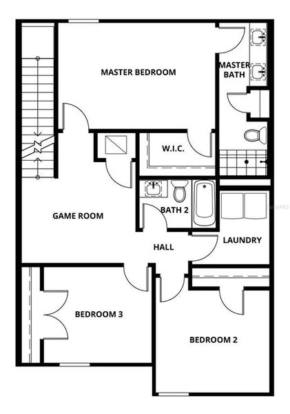 2D floor plan layout of this home in Noah Estates at Tuscany Preserve, Poinciana, FL (Image 2).