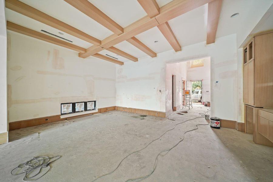 Gorgeous beams cover the ceiling in the dining room!
