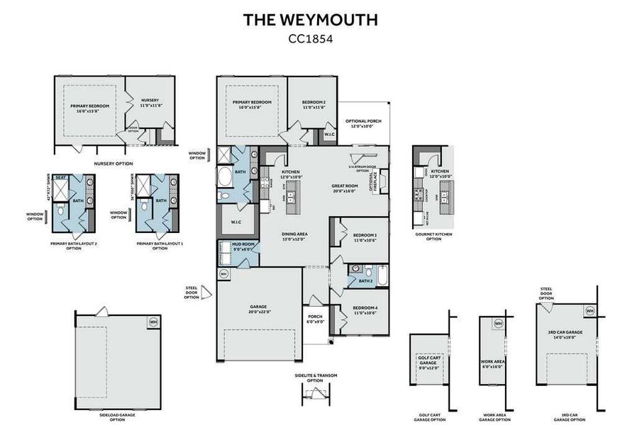 2D floor plan layout for the Weymouth by Caviness & Cates Communities in Bartlett Manor, Youngsville, NC (Image 18).