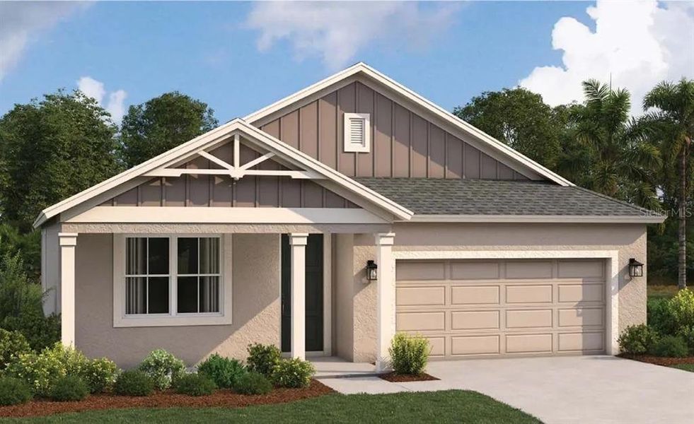 Front exterior of a new home in The Sanctuary – Resort Collection, Punta Gorda, FL, highlighting curb appeal (Image 1).