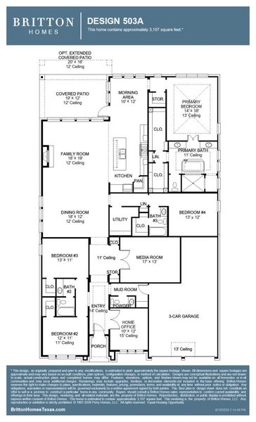 2D floor plan layout for the 503A by Britton Homes in Walsh, Aledo, TX (Image 3).