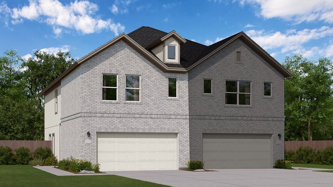 Front exterior of a new home in Sierra Vista, Rosharon, TX, highlighting curb appeal (Image 1).