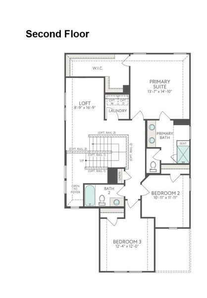 2D floor plan layout for the Bailey by Tri Pointe Homes in Prairie Collection at The Meadows, Krum, TX (Image 4).