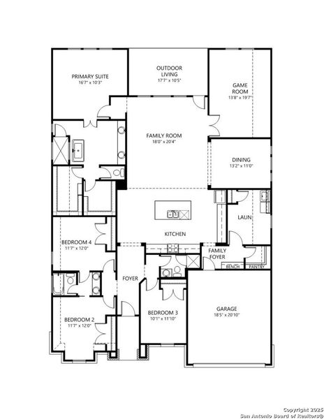 2D floor plan layout of this home in Esperanza - 70', Boerne, TX (Image 4).