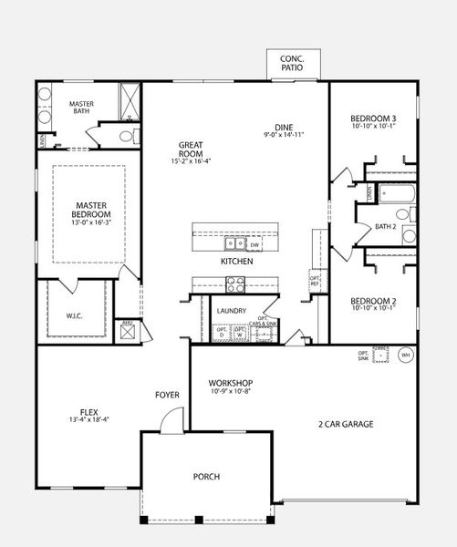 2D floor plan layout for the Wilmington by Maronda Homes in Golden Gate, Naples, FL (Image 4).