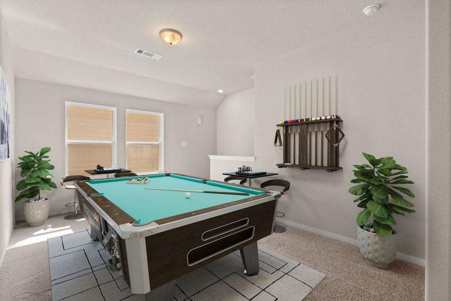 Game room. Note: Sample product photo - actual exterior and interior selections may vary by homesite