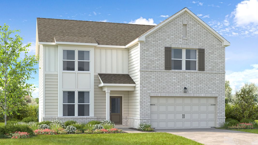 Representative exterior photo of a completed home built from the Fairfield by Taylor Morrison in Falls Creek, Flowery Branch, GA (Image 2).