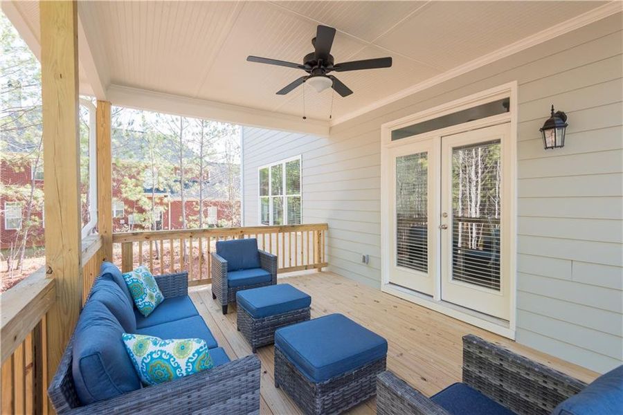 Exterior details and patio area of a home in The Estates at Hurricane Pointe, Douglasville (Image 25).