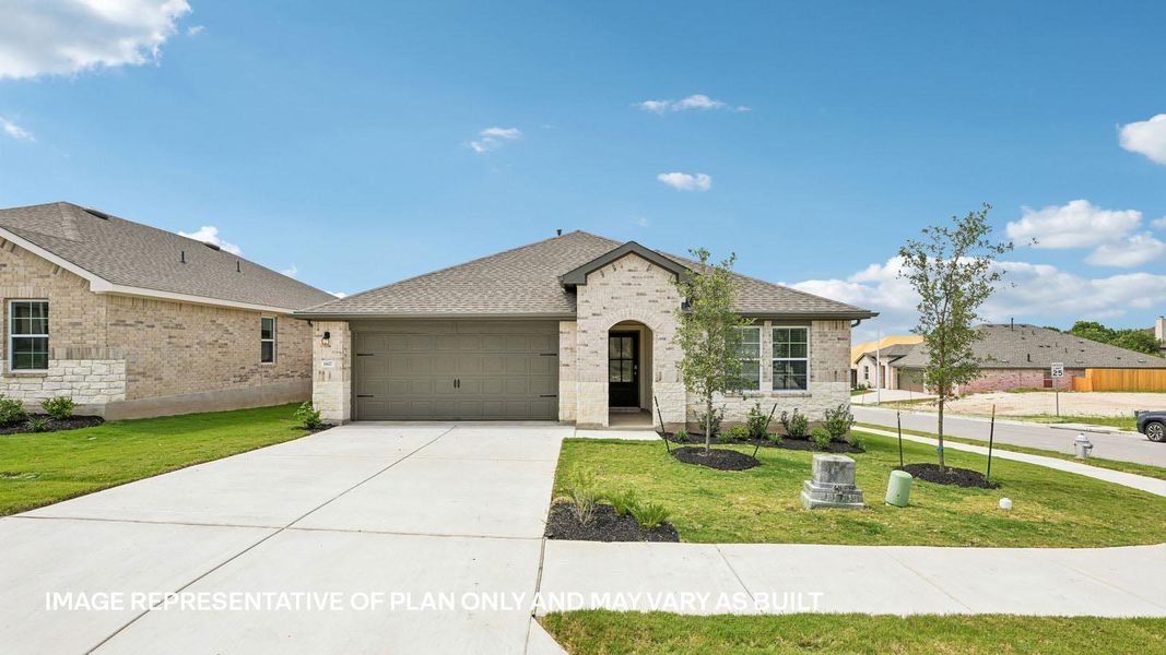 Front exterior of a new home in Riverview, Georgetown, TX, highlighting curb appeal (Image 2). Front exterior of a new home in Riverview, Georgetown, TX, highlighting curb appeal (Image 2).