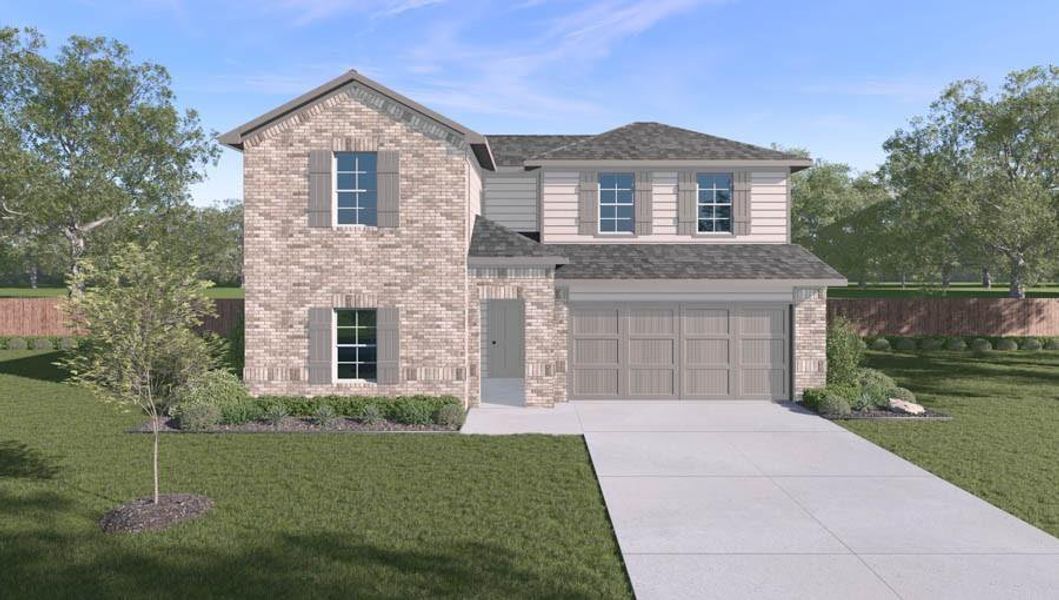 Front exterior of a new home in Grand Pines, Magnolia, TX, highlighting curb appeal (Image 1). Front exterior of a new home in Grand Pines, Magnolia, TX, highlighting curb appeal (Image 1).