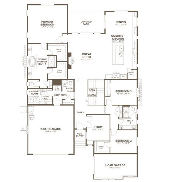 2D floor plan layout for the Pinecrest by Richmond American Homes in Legacy Pointe at Looking Glass, Parker, CO (Image 3). 2D floor plan layout for the Pinecrest by Richmond American Homes in Legacy Pointe at Looking Glass, Parker, CO (Image 3).