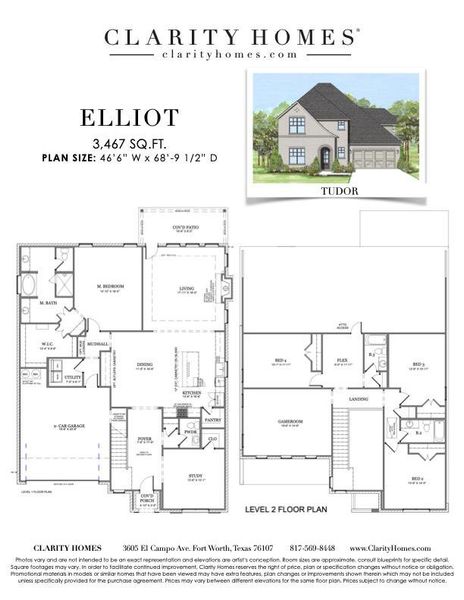 2D floor plan layout for the Elliot by Clarity Homes in The Bluffs At Parks Of Aledo, Aledo, TX (Image 1). 2D floor plan layout for the Elliot by Clarity Homes in The Bluffs At Parks Of Aledo, Aledo, TX (Image 1).