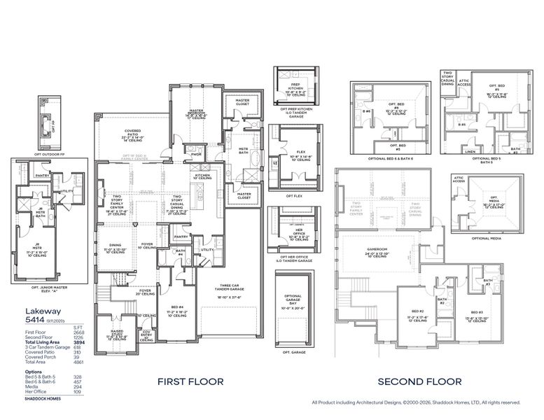 2D floor plan layout for the Lakeway - SH 5414 by Shaddock Homes in Quail Hollow, Rockwall, TX (Image 3).